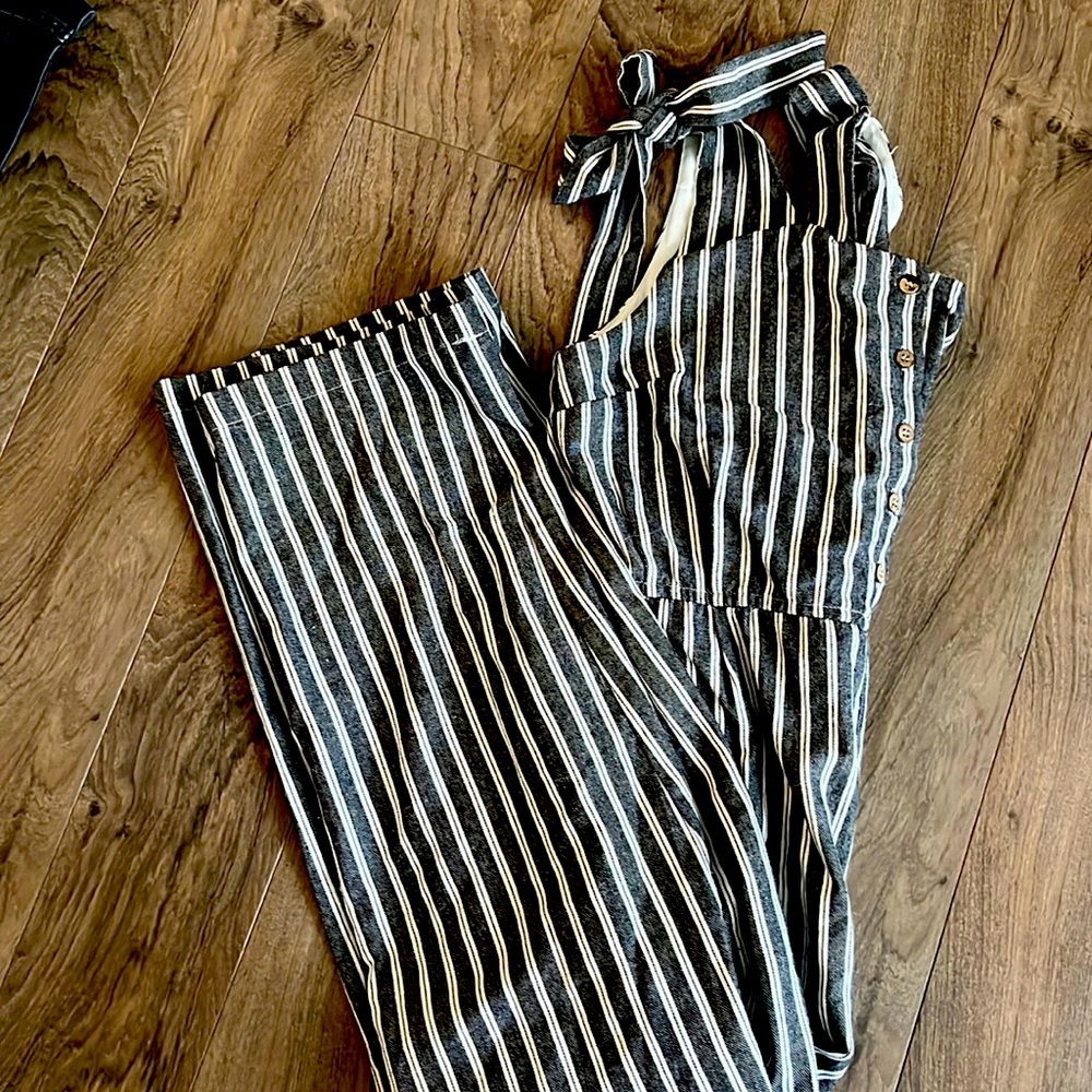 Mod Ref Black and White Striped Jumpsuit
